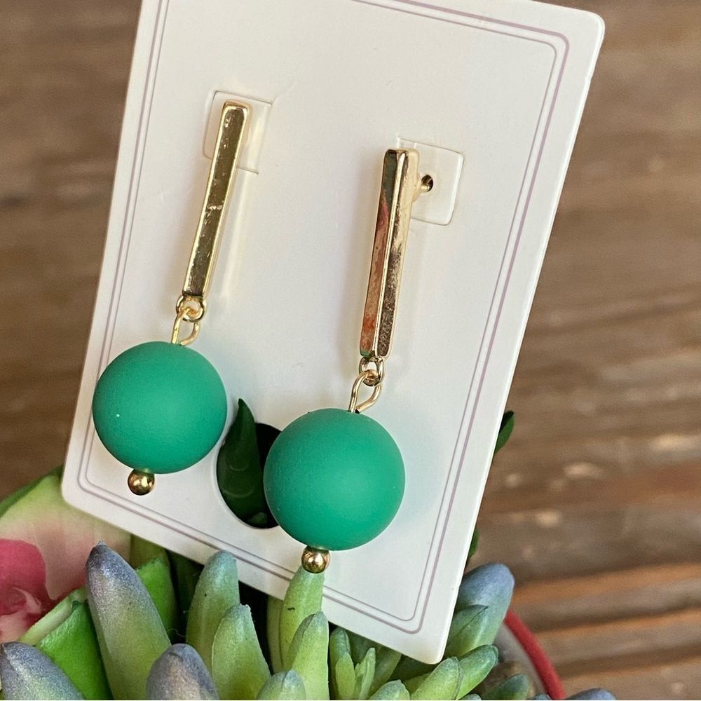 New Gold-Toned and Green Ball Earrings